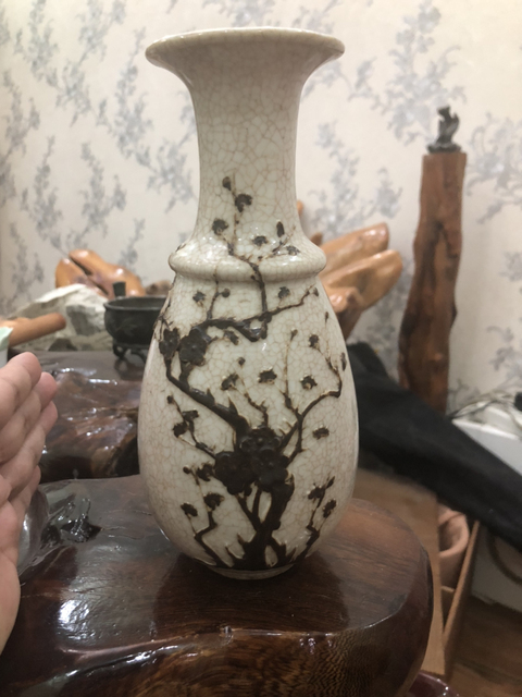 古玩陶瓷哥釉鐵銹鐵銹花廣口觀音瓶拍賣，當前價格11200元