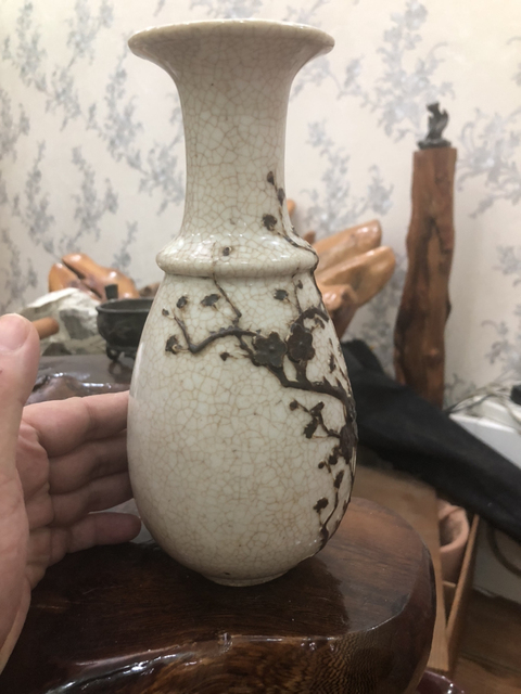 古玩陶瓷哥釉鐵銹鐵銹花廣口觀音瓶拍賣，當前價格11200元