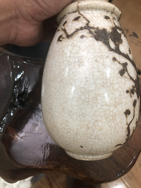 古玩陶瓷哥釉鐵銹鐵銹花廣口觀音瓶拍賣，當前價格11200元