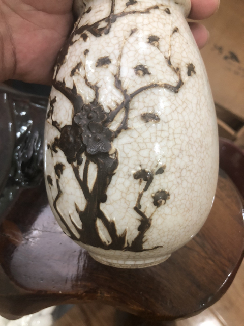 古玩陶瓷哥釉鐵銹鐵銹花廣口觀音瓶拍賣，當前價格11200元