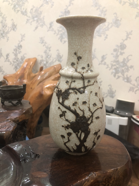 古玩陶瓷哥釉鐵銹鐵銹花廣口觀音瓶拍賣，當前價格11200元