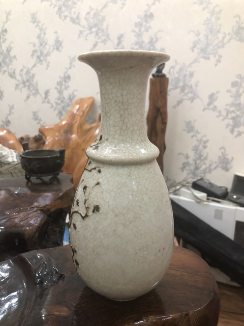 古玩陶瓷哥釉鐵銹鐵銹花廣口觀音瓶拍賣，當前價格11200元