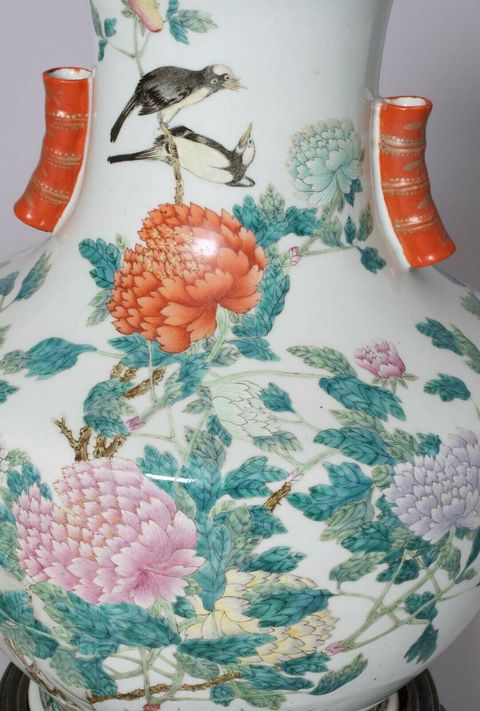 古玩陶瓷粉彩花鳥紋雙耳尊拍賣，當前價格12345678元