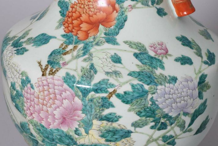 古玩陶瓷粉彩花鳥紋雙耳尊拍賣，當前價格12345678元