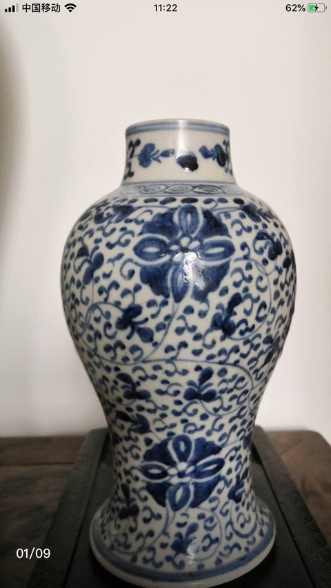 古玩陶瓷青花皮球花卉紋梅瓶拍賣，當前價格10500元