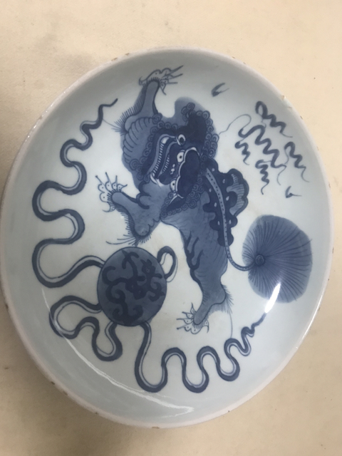 古玩陶瓷青花獅子繡球紋盤拍賣，當前價格4500元