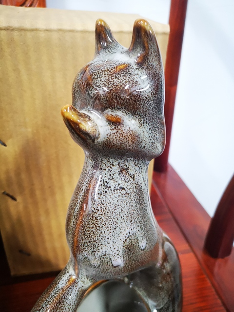 古玩陶瓷解放初 窯變釉狐貍瓷塑一對拍賣，當前價格220元