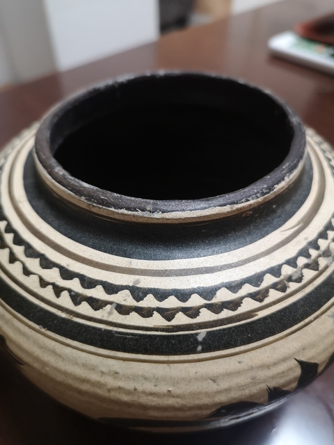 古玩陶瓷白釉黑花紋鳳凰鼓腹罐拍賣，當前價格1999元