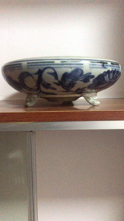 古玩陶瓷明末青花花卉紋三獸足爐拍賣，當前價格11800元