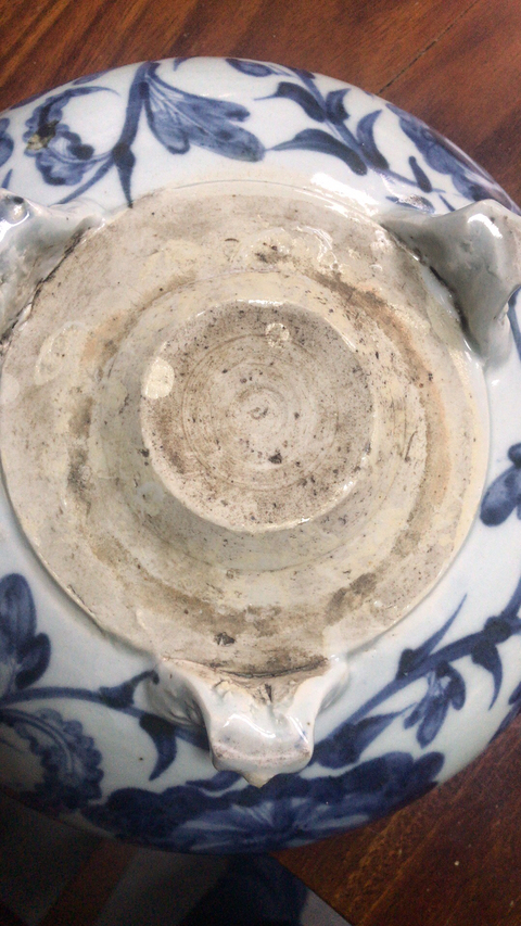 古玩陶瓷明末青花花卉紋三獸足爐拍賣，當前價格11800元