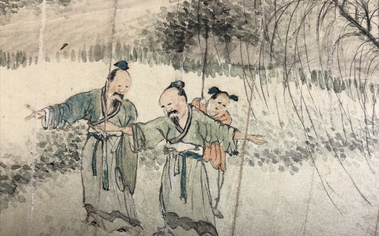 古玩字畫王素《田園人物》扇面拍賣，當前價格5680元