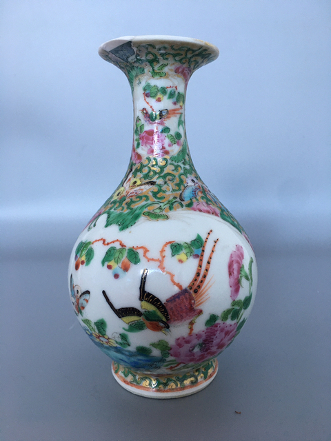 古玩陶瓷晚清?廣彩人物紋玉壺春瓶拍賣，當前價格650元