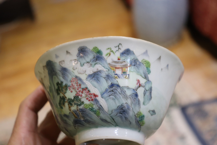 古玩陶瓷粉彩江西十景碗拍賣，當前價格9500元