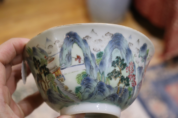 古玩陶瓷粉彩江西十景碗拍賣，當前價格9500元