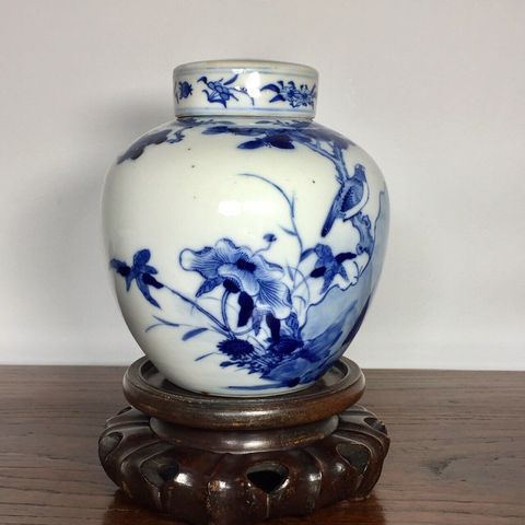 古玩陶瓷青花花鳥紋蓋罐拍賣，當前價格12400元