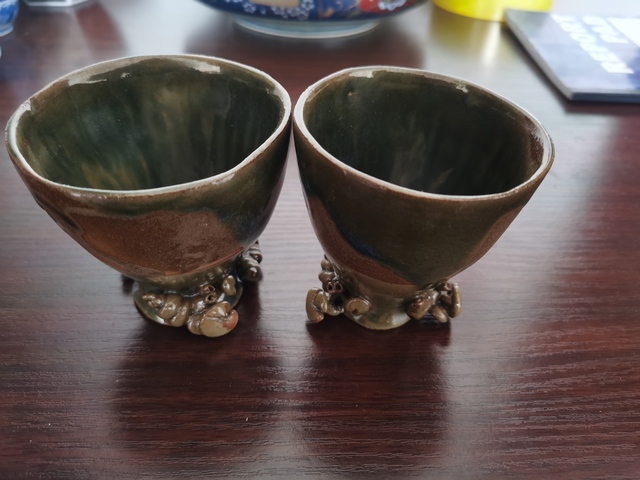 古玩陶瓷綠釉杯一對拍賣，當前價格5400元