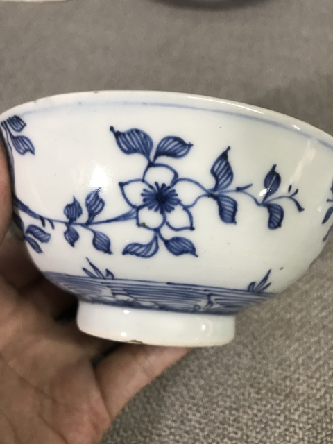 古玩陶瓷清早期青花白描桃花流水紋碗拍賣，當前價格6600元