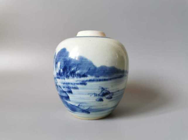古玩陶瓷山水紋罐拍賣，當前價格12500元