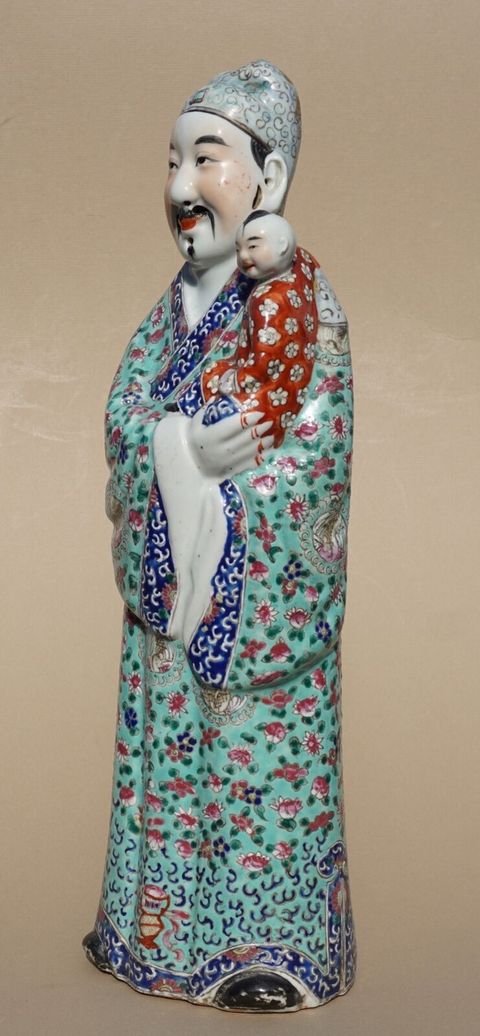 古玩陶瓷粉彩三星送子瓷塑擺件拍賣，當前價格11800元