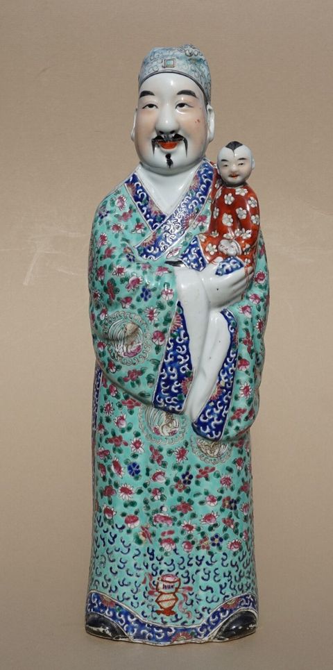 古玩陶瓷粉彩三星送子瓷塑擺件拍賣，當前價格11800元