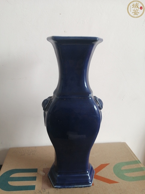 古玩陶瓷清乾隆霽藍釉描金竹紋蝠耳銜環六方瓶拍賣，當前價格4700元