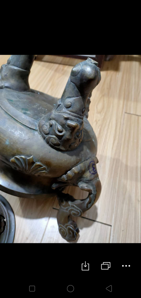 古玩銅器獅鈕獸足爐拍賣，當前價格12800元