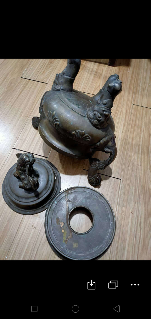 古玩銅器獅鈕獸足爐拍賣，當前價格12800元