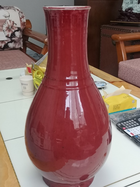 古玩陶瓷清代中期鈞紅釉弦紋瓶拍賣，當前價格9800元