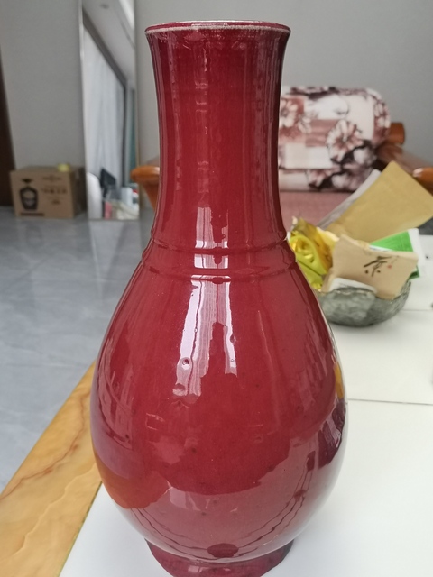 古玩陶瓷清代中期鈞紅釉弦紋瓶拍賣，當前價格9800元