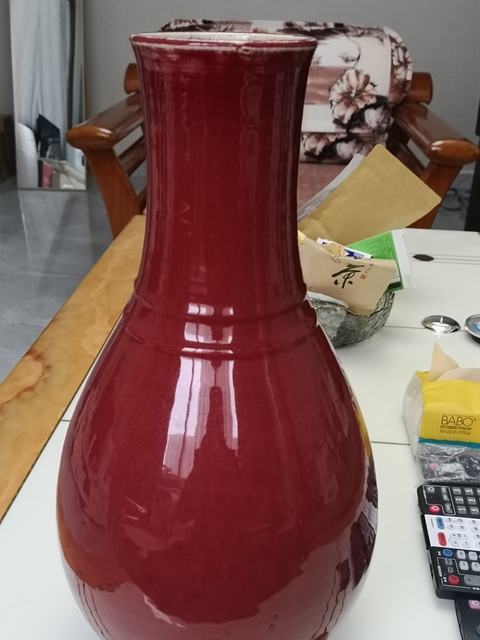 古玩陶瓷清代中期鈞紅釉弦紋瓶拍賣，當前價格9800元