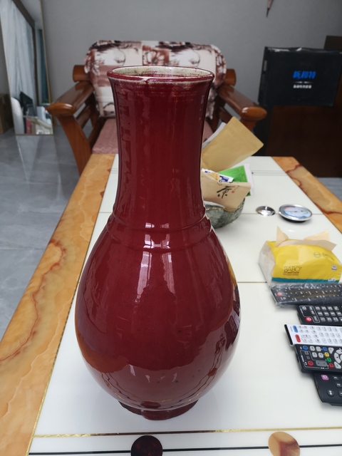 古玩陶瓷清代中期鈞紅釉弦紋瓶拍賣，當前價格9800元