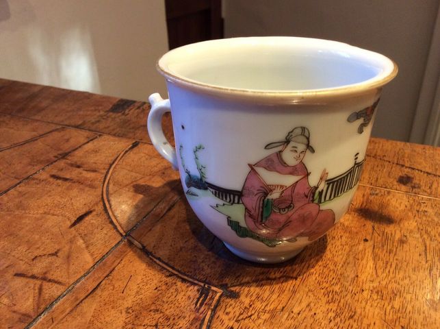 古玩陶瓷粉彩太白醉酒人物故事紋把杯拍賣，當前價格10000元