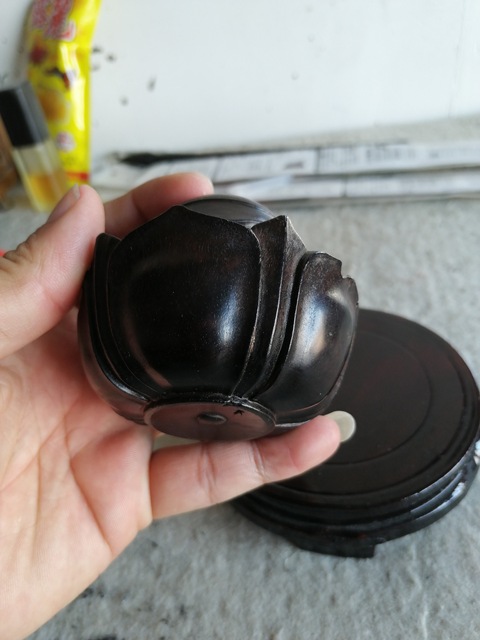 古玩雜項紫檀木雕刻蓮花型小罐拍賣，當前價格3800元