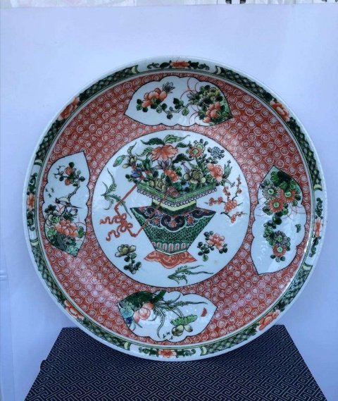 古玩陶瓷五彩開光花卉紋盤拍賣，當(dāng)前價(jià)格6000元