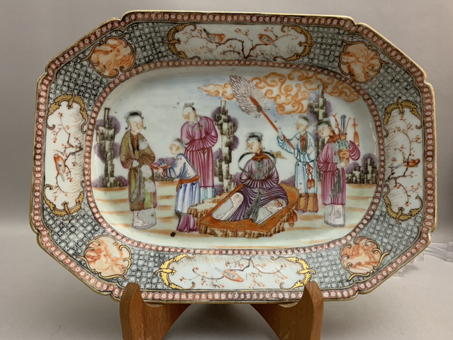 古玩陶瓷乾隆廣彩花鳥人物紋長方盤拍賣，當前價格10000元