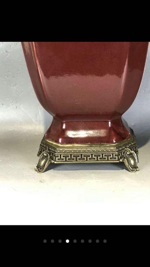 古玩陶瓷鈞紅釉四方倭角瓶拍賣，當前價格5000元