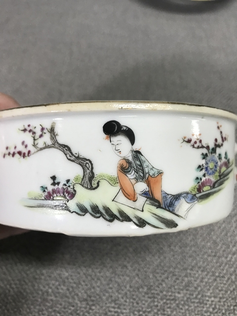 古玩陶瓷粉彩桃花美女紋一品鍋拍賣，當(dāng)前價格4000元