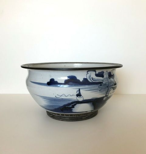 古玩陶瓷青花鐵銹紅工藝山水廳閣紋香爐拍賣，當前價格8000元