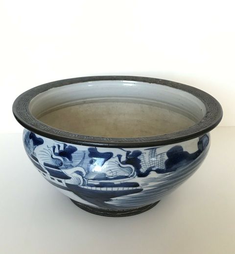 古玩陶瓷青花鐵銹紅工藝山水廳閣紋香爐拍賣，當前價格8000元