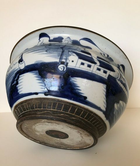 古玩陶瓷青花鐵銹紅工藝山水廳閣紋香爐拍賣，當前價格8000元