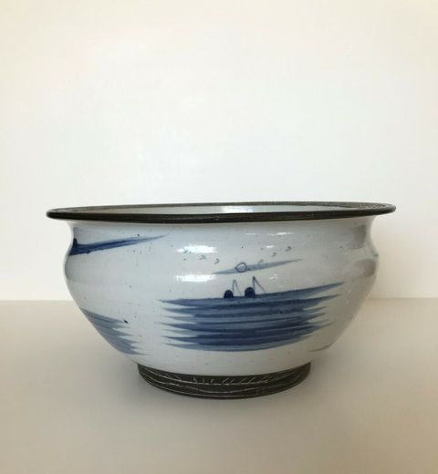 古玩陶瓷青花鐵銹紅工藝山水廳閣紋香爐拍賣，當前價格8000元