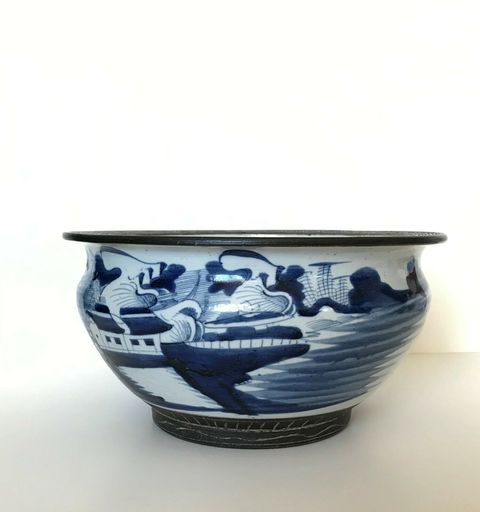 古玩陶瓷青花鐵銹紅工藝山水廳閣紋香爐拍賣，當前價格8000元