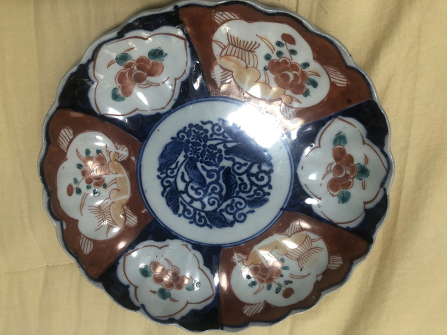 古玩陶瓷青花加彩盤拍賣，當(dāng)前價(jià)格55元