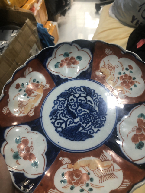 古玩陶瓷青花加彩盤拍賣，當(dāng)前價(jià)格55元