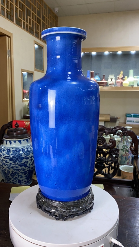 古玩陶瓷清康熙灑藍釉棒槌瓶拍賣，當前價格8250元