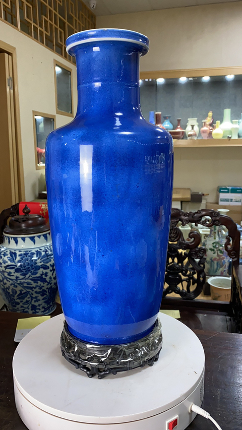 古玩陶瓷清康熙灑藍釉棒槌瓶拍賣，當前價格8250元