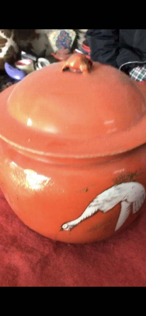 古玩陶瓷**紅金彩松鶴延年紋粥罐拍賣，當前價格9760元