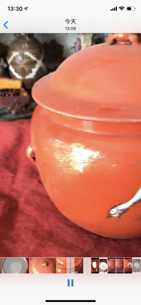 古玩陶瓷**紅金彩松鶴延年紋粥罐拍賣，當前價格9760元