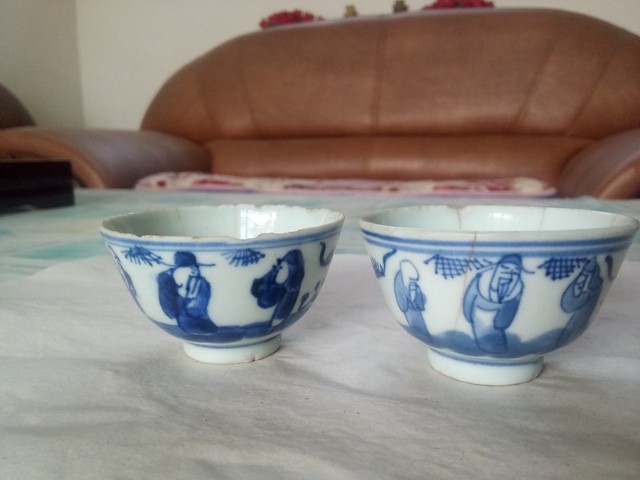 古玩陶瓷清晚·青花福祿壽三星人物紋杯一對真品鑒賞圖