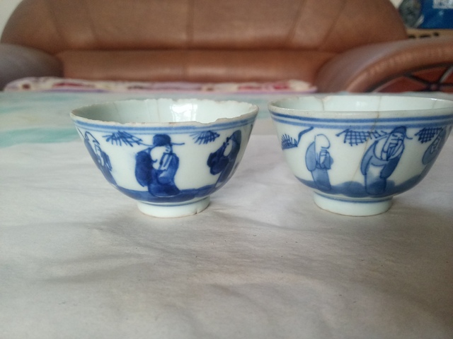 古玩陶瓷清晚·青花福祿壽三星人物紋杯一對真品鑒賞圖